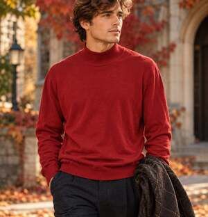 Silk Cotton Mock Neck Sweater Mens M Burgundy Red Cullen NWT Dark Academia